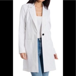 AVEC LES FILLES Pinstripe Longline Blazer L White/black